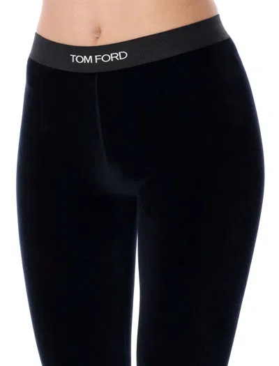 Tom Ford Stretch Lustrous Velour Signature Leggings Trousers Black In Black