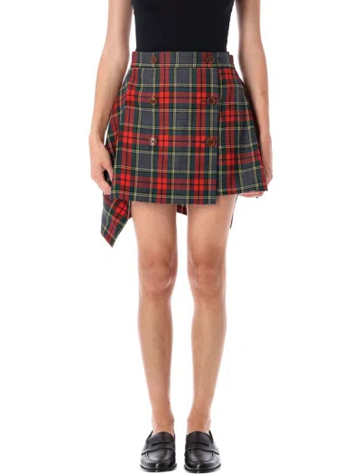 Vivienne Westwood Asymmetric Wrap Skirt With Check Pattern And Button Fastening In Multi