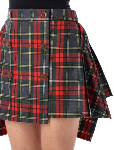 Vivienne Westwood Asymmetric Wrap Skirt With Check Pattern And Button Fastening In Multi
