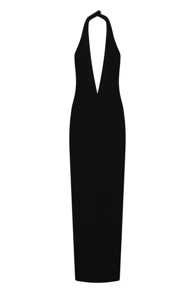 Monot Halter Neck Crepe Dress With Deep V-neck