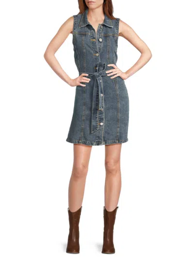 Noisy May Women's Sleeveless Belted Denim Minidress