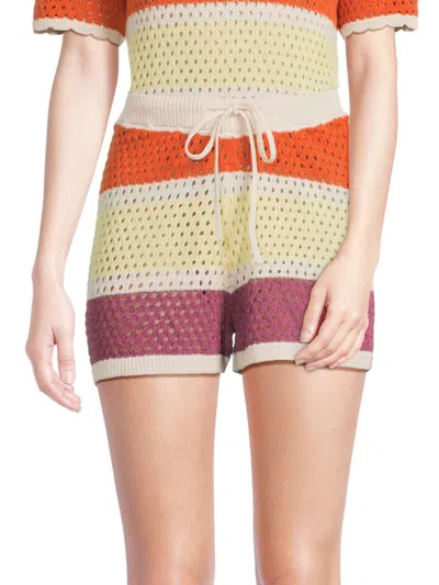 Vero Moda True Stripe Open Stitch Sweater Drawstring Shorts In Multi