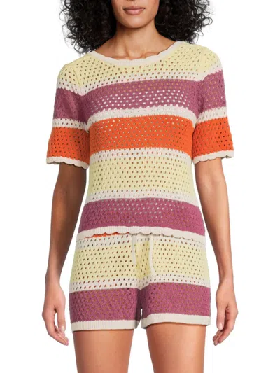 Vero Moda Women's Striped Crochet Pullover Top In Multi