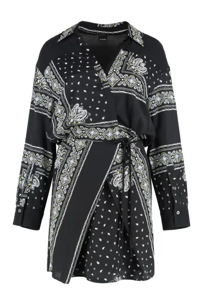 Pinko Mini-robe Chemise À Imprimé Bandana In Black