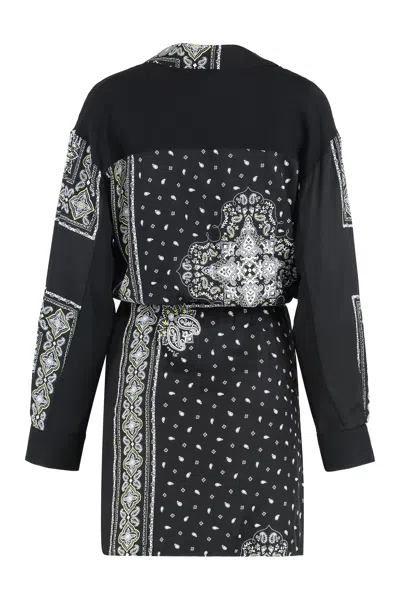Pinko Mini-robe Chemise À Imprimé Bandana In Black