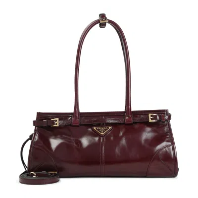 Prada Bordeaux Calf Leather Handbag With Adjustable Shoulder Strap In Purple