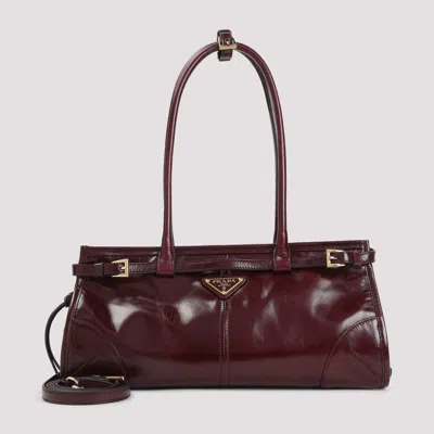 Prada Bordeaux Calf Leather Handbag With Adjustable Shoulder Strap In Purple