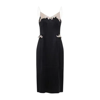 Prada Lace Detailed Midi Dress With Side Slit In Black