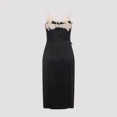 Prada Lace Detailed Midi Dress With Side Slit In Black