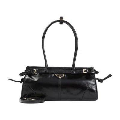 Prada Glossy Leather Cross-body Bag In Black
