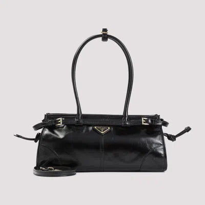 Prada Glossy Leather Cross-body Bag In Black