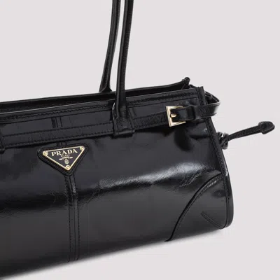 Prada Glossy Leather Cross-body Bag In Black