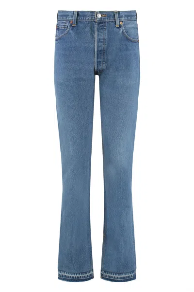 Re/done High-rise Skinny-fit Jeans Frayed Hem In Blue