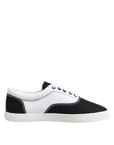 Dolce & Gabbana Black Cotton Canvas Lace Up Men Sneakers Shoes In Black