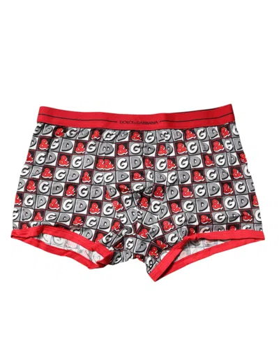 Dolce & Gabbana Red Cotton Logo Print Regular Boxer Underwear In Multi