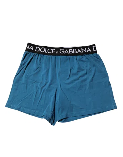 Dolce & Gabbana Blue Logo Waist Regular Boxer Shorts Underwear In Blue