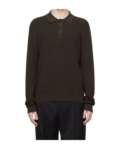 Filippa K Shiny Ribbed Long-sleeve Polo Neck In Brown