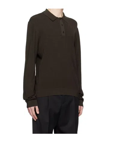 Filippa K Shiny Ribbed Long-sleeve Polo Neck In Brown