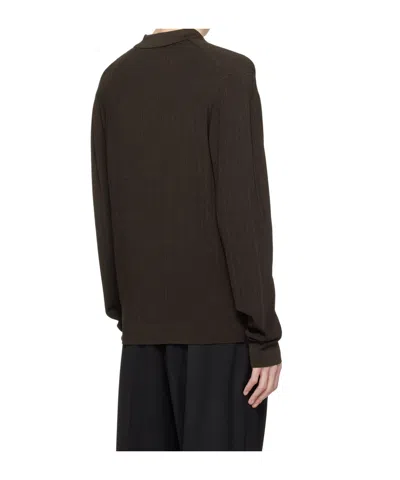 Filippa K Shiny Ribbed Long-sleeve Polo Neck In Brown