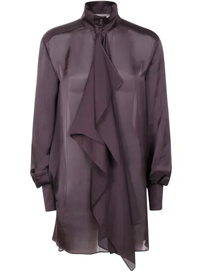 Sacai Draped Sheer High Neck Long Sleeve Dress