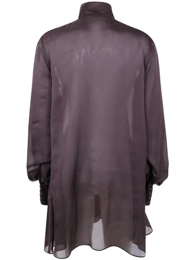Sacai Draped Sheer High Neck Long Sleeve Dress