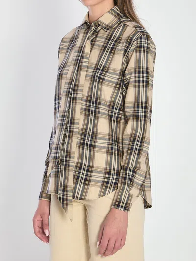 Saint Laurent Pussy-bow Checked Cotton-blend Shirt In Brown