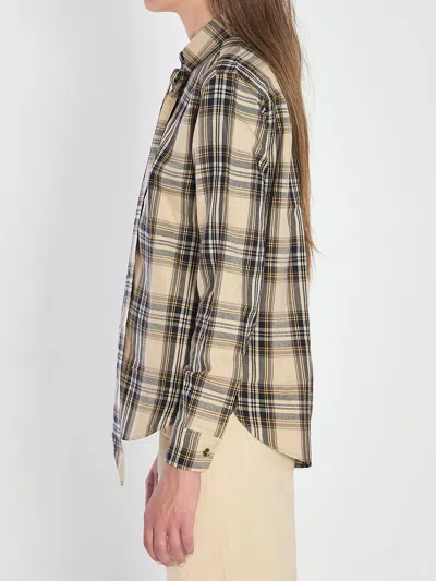 Saint Laurent Pussy-bow Checked Cotton-blend Shirt In Brown
