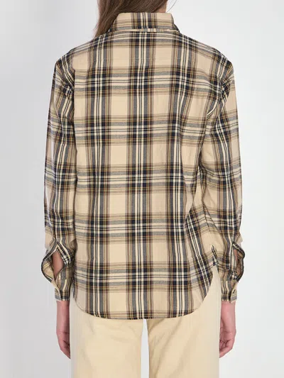 Saint Laurent Pussy-bow Checked Cotton-blend Shirt In Brown