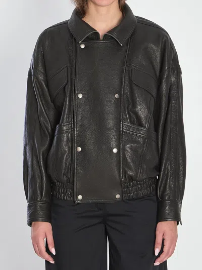 Saint Laurent Leather Bomber Jacket In Black