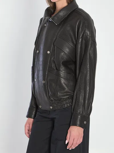 Saint Laurent Leather Bomber Jacket In Black