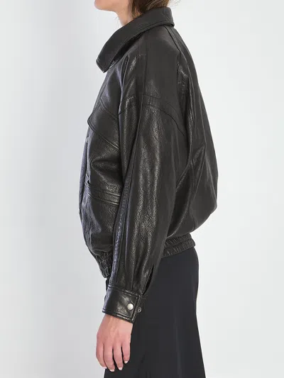 Saint Laurent Leather Bomber Jacket In Black