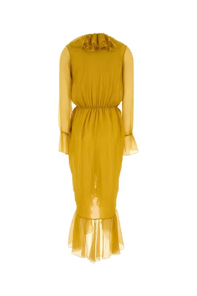 Saint Laurent Abito In Crepe Giallo  Donna In Yellow