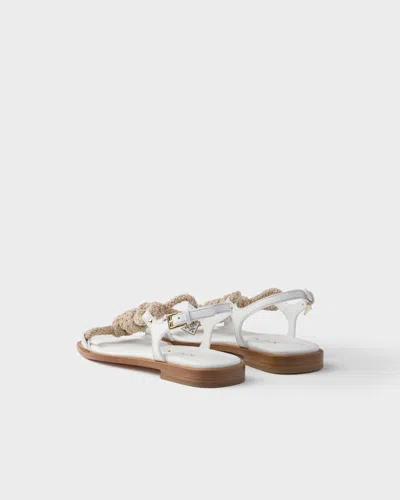 Prada Flat Leather And Cord Sandals In White