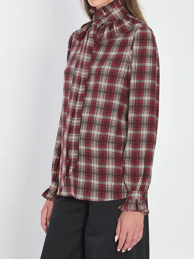 Saint Laurent Silk Blouse With Plaid Pattern And Ruffles