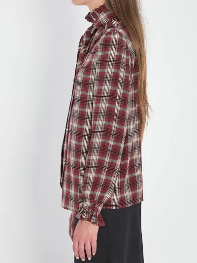 Saint Laurent Silk Blouse With Plaid Pattern And Ruffles