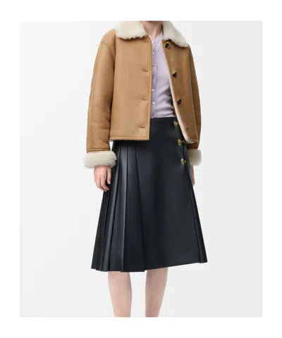 Loewe Shearling Jacket With Faux Fur Collar In Brown