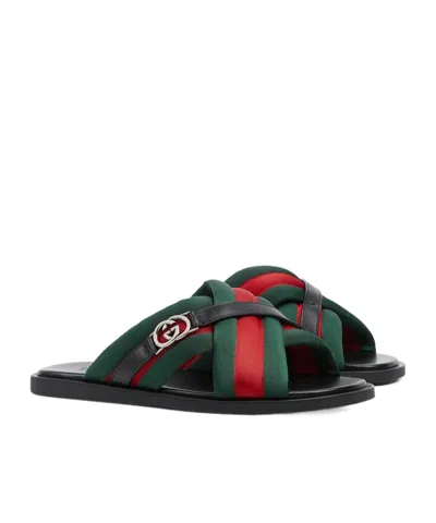 Gucci Web Sandals With Interlocking G In Black