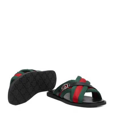 Gucci Web Sandals With Interlocking G In Black