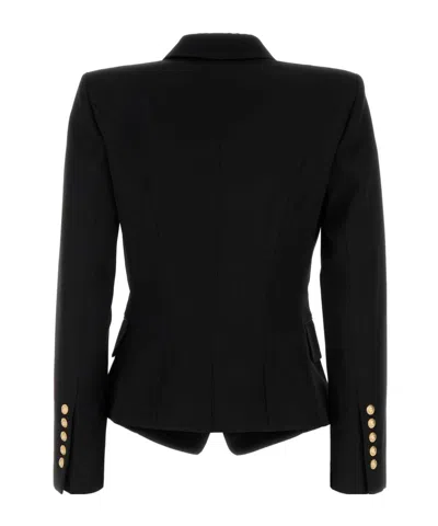 Balmain Wool Blazer With Flap Pockets And Gold-tone Buttons In Black