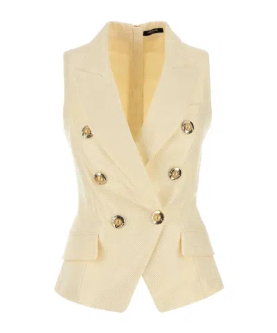 Balmain Jacquard Vest With Flap Pockets And Gold-tone Buttons In Yellow