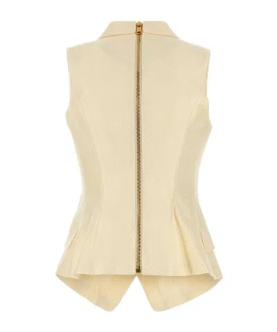 Balmain Jacquard Vest With Flap Pockets And Gold-tone Buttons In Yellow