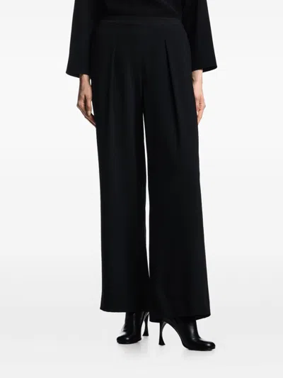 Emporio Armani High Waist Pleated Wide Leg Trousers In Black
