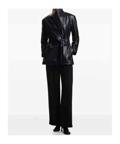 Emporio Armani High Waist Pleated Wide Leg Trousers In Black
