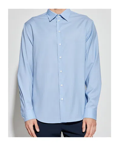 Emporio Armani Icon Shirt In Tropical Light Wool Canvas In Blue