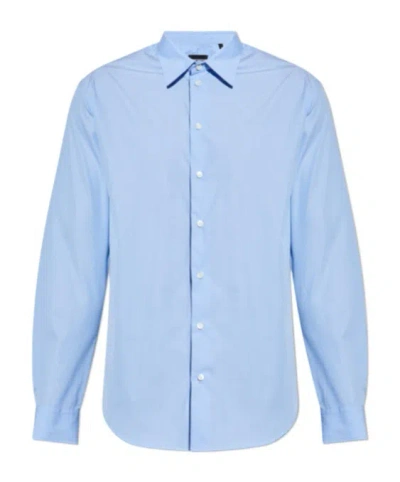 Emporio Armani Icon Shirt In Tropical Light Wool Canvas In Blue