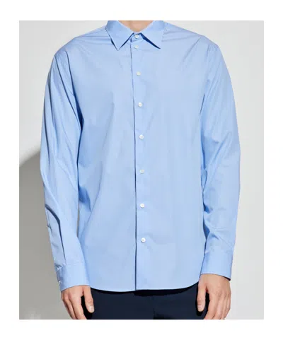 Emporio Armani Icon Shirt In Tropical Light Wool Canvas In Blue