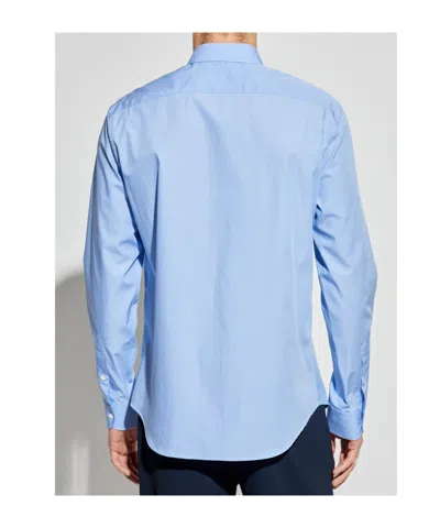 Emporio Armani Icon Shirt In Tropical Light Wool Canvas In Blue