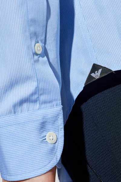 Emporio Armani Icon Shirt In Tropical Light Wool Canvas In Blue
