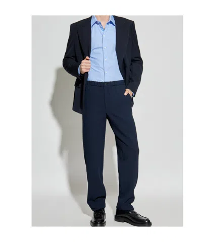 Emporio Armani Icon Shirt In Tropical Light Wool Canvas In Blue