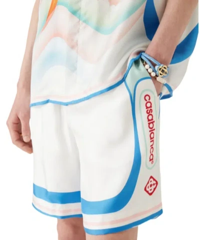 Casablanca Mens Fuji Dream Graphic-print Drawstring Silk Shorts In White